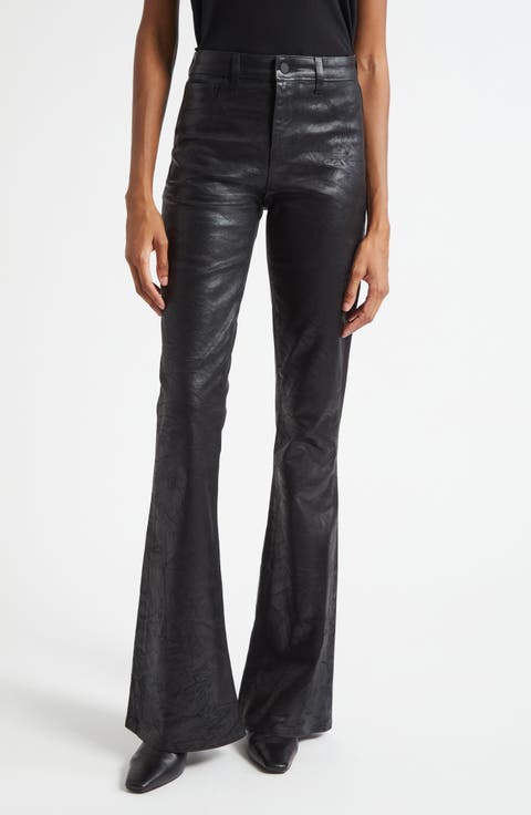 Marty Coated High Waist Flare Leg Jeans (Black Crackle Coated)