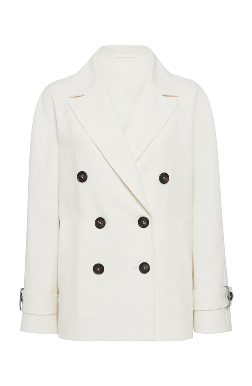 Brunello Cucinelli White Double Breasted Jacket With Beaded Jewelry Decoration In Cotton And Linen B In Panama