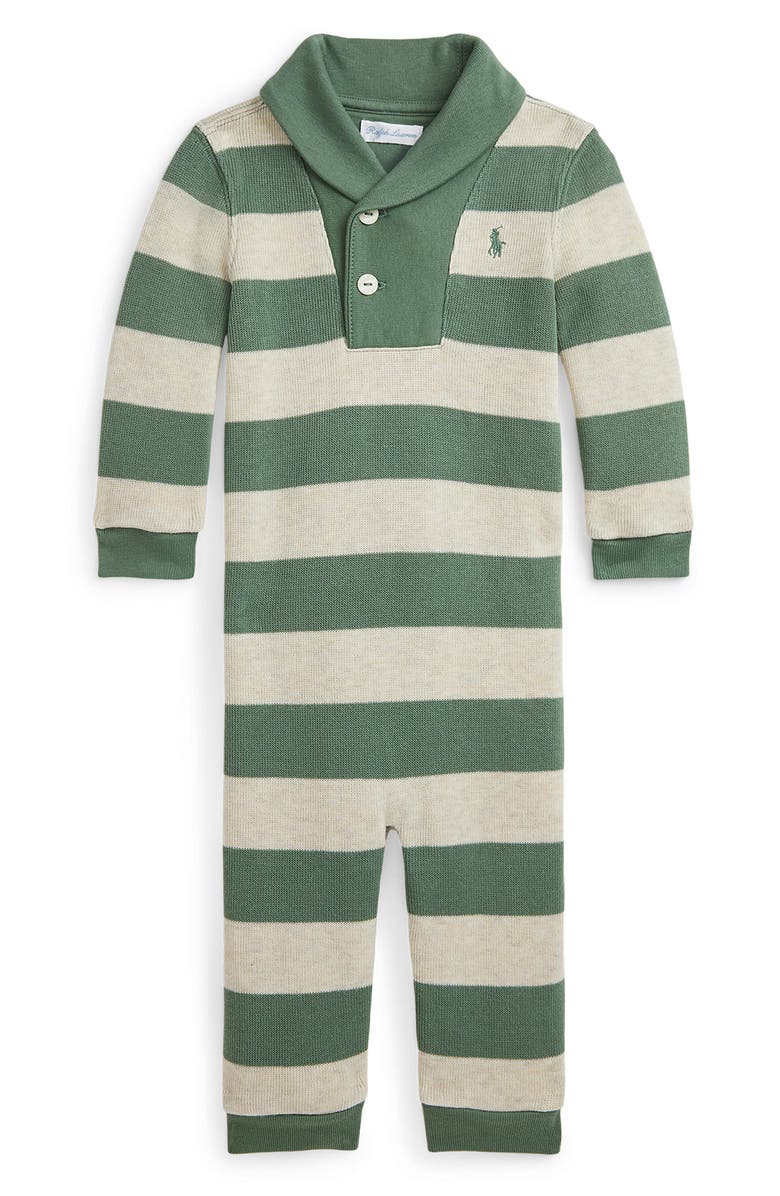 Ralph Lauren Stripe Shawl Collar Cotton Romper, Main, color, 