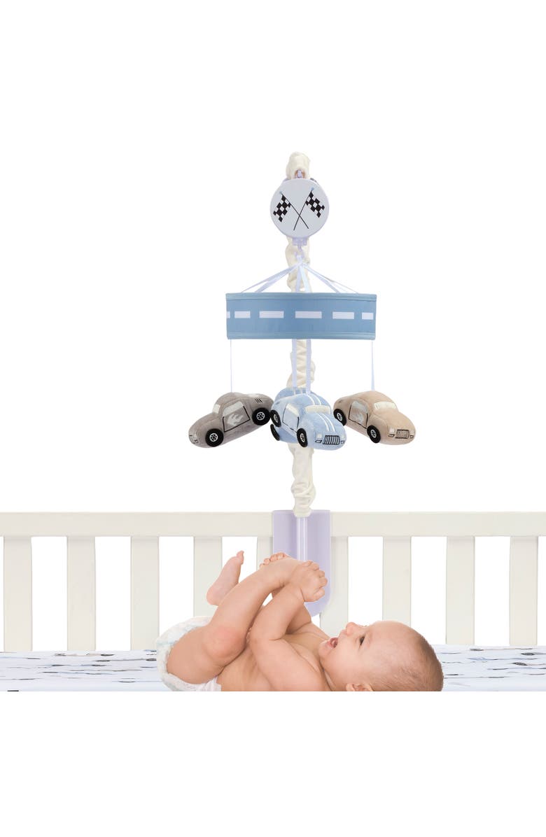 Lambs & Ivy Little Racer Musical Car/Transportation Baby Crib Mobile Soother Toy, Alternate, color, Blue