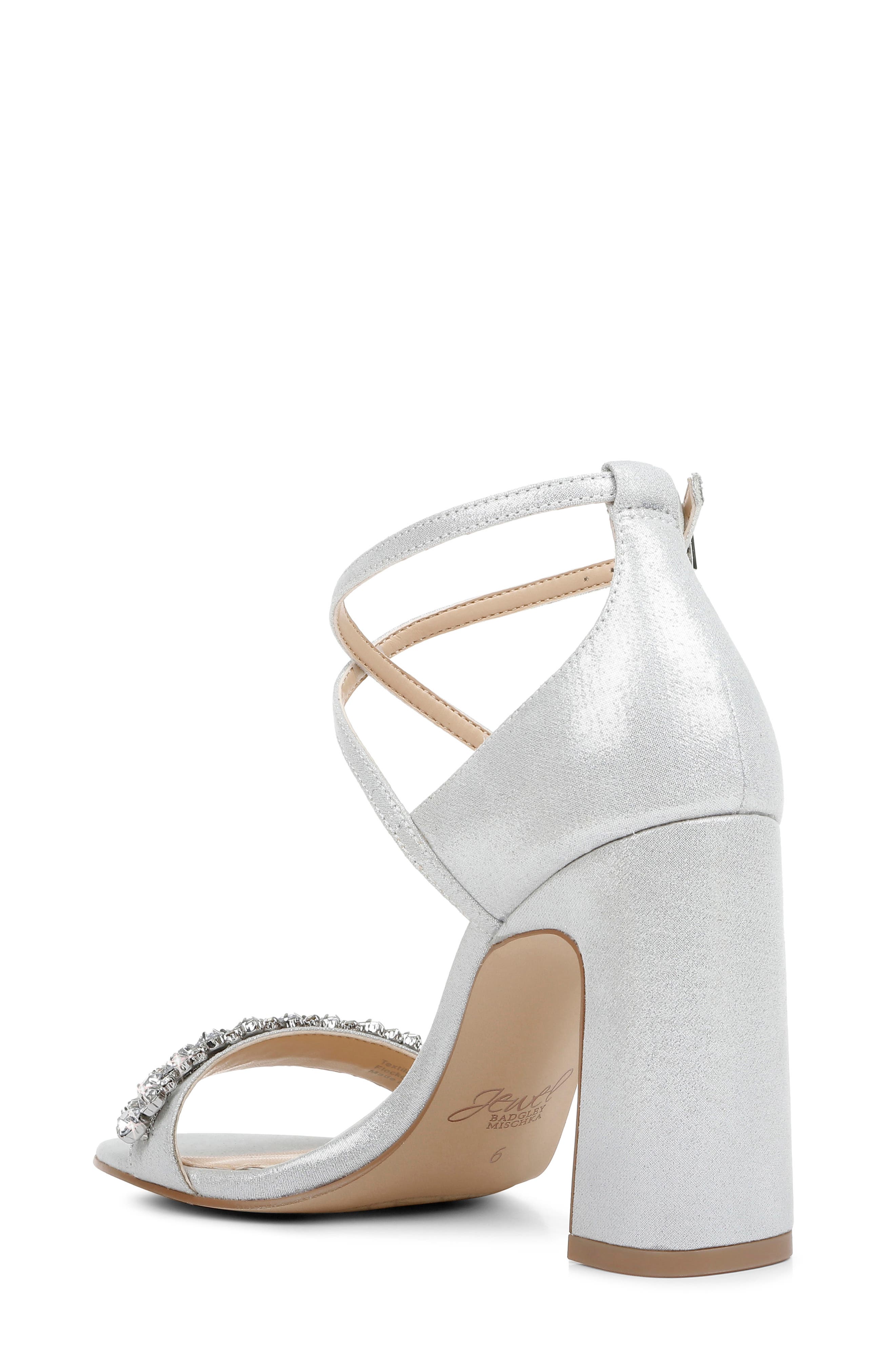 Jewel Badgley Mischka Penny Ankle Strap Sandal, Alternate, color, Silver