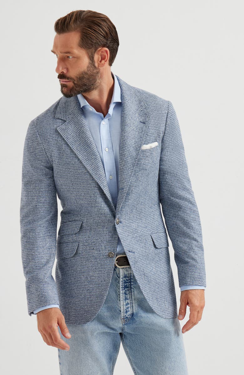 Brunello Cucinelli Check deconstructed blazer, Alternate, color, Denim