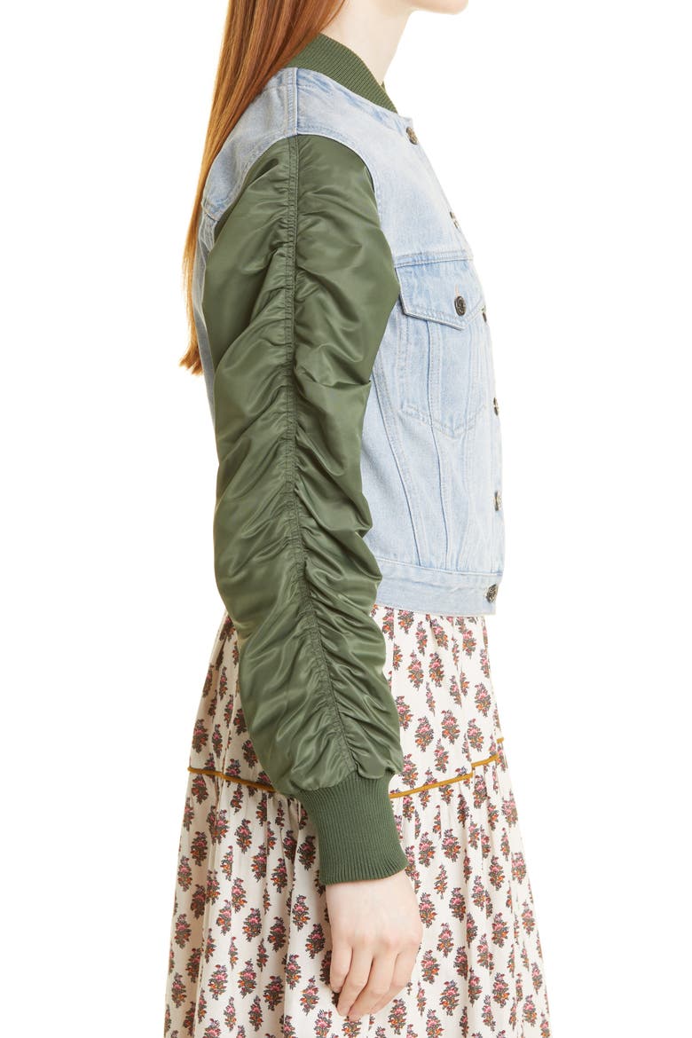 Emelia Mixed Media Bomber Jacket, Alternate, color, PEBBLE STONE