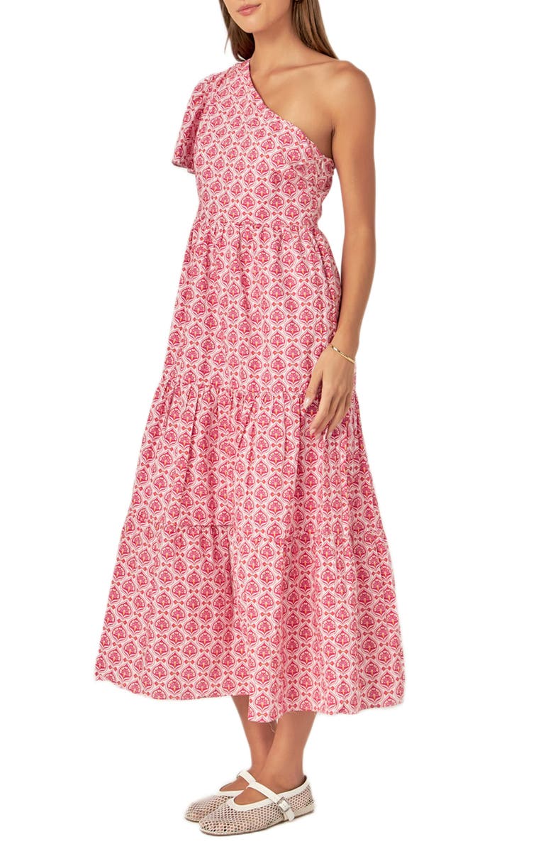 English Factory Floral One-Shoulder Cotton Maxi Dress, Alternate, color, Pink