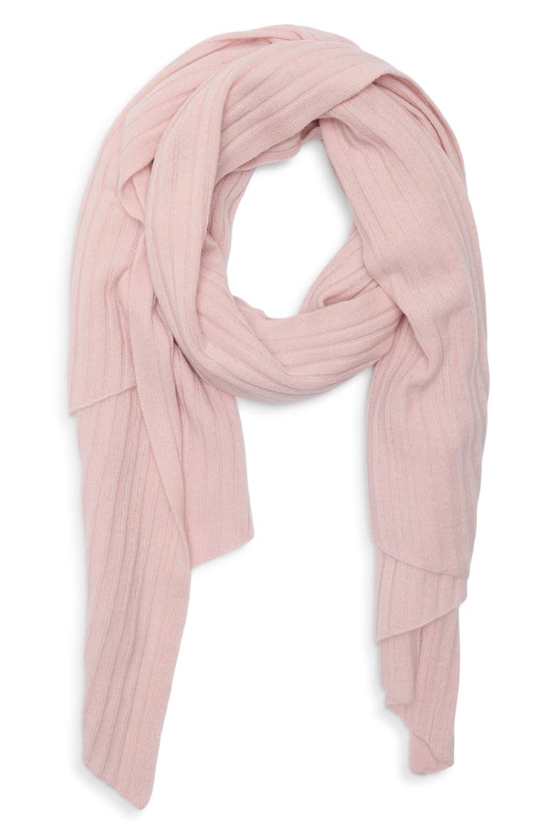 Rib Cashmere Travel Wrap, Alternate, color, PINK FROSTY
