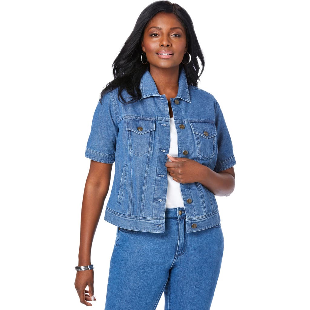 Jessica London Short Sleeve Denim Jacket In Blue