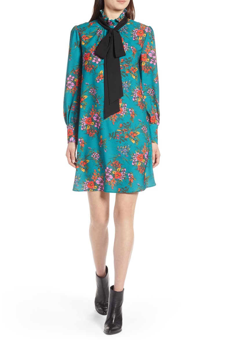 Removable Bow Dress, Main, color, GREEN MULTI FLORAL