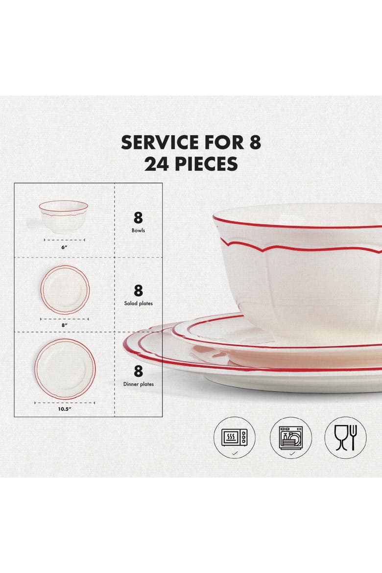 Victory 24-Piece Porcelain Dinnerware Set, Colored Rim, Alternate, color, Red
