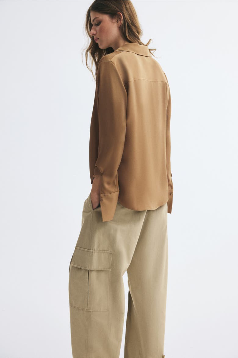 Long-sleeved Satin Shirt, Alternate, color, Dark beige
