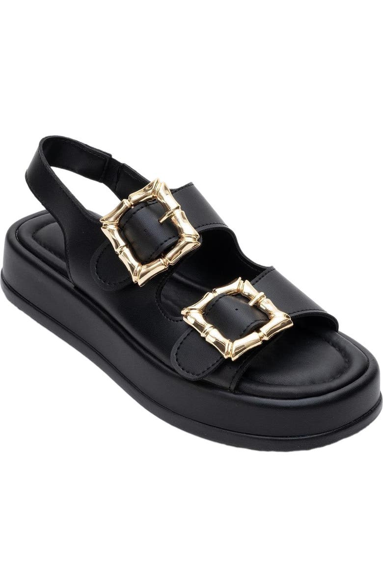 Prologue Shoes Slope Double Strap Sandal, Main, color, Black Faux Leather