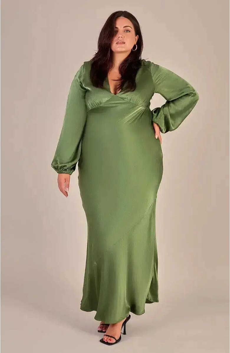 Rewritten Valencia Long Sleeve Dress, Alternate, color, Olive Green