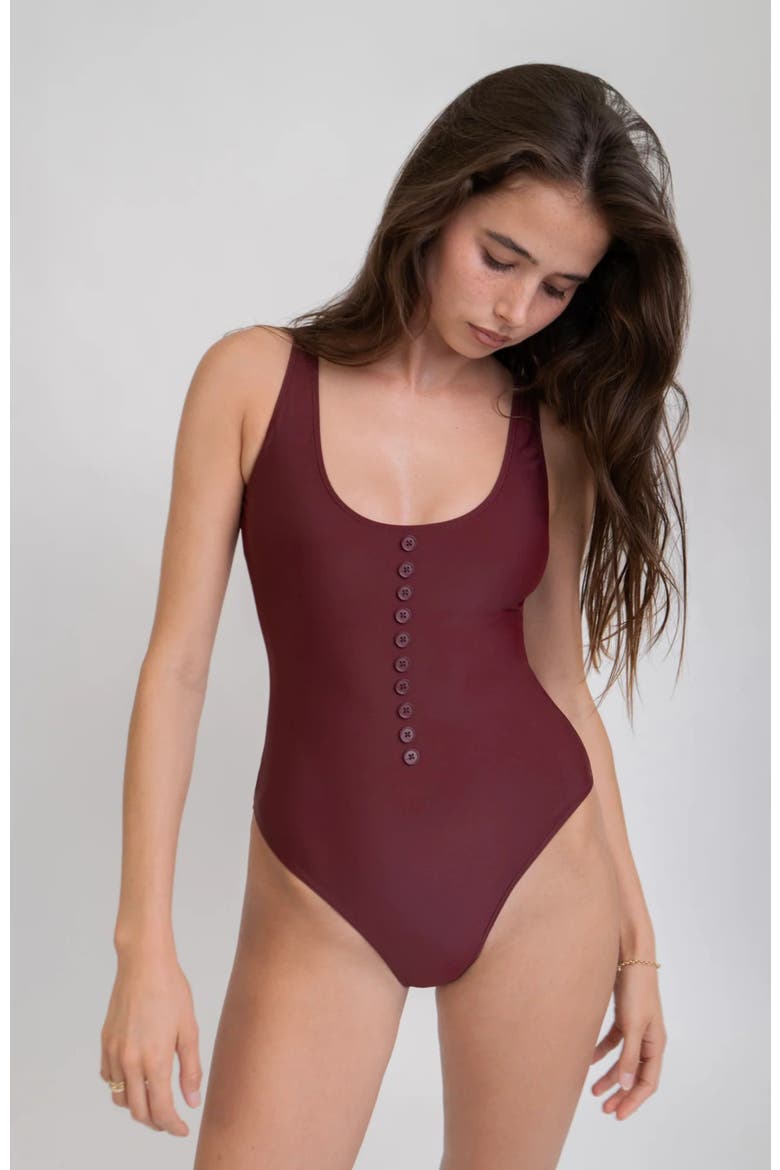 Button One Piece, Alternate, color, Maroon