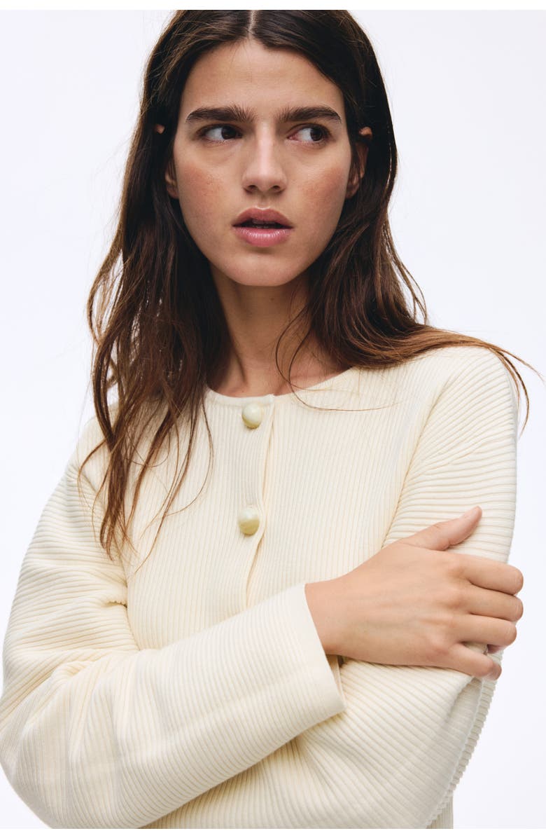 H&M Rib-knit Cardigan, Alternate, color, Cream