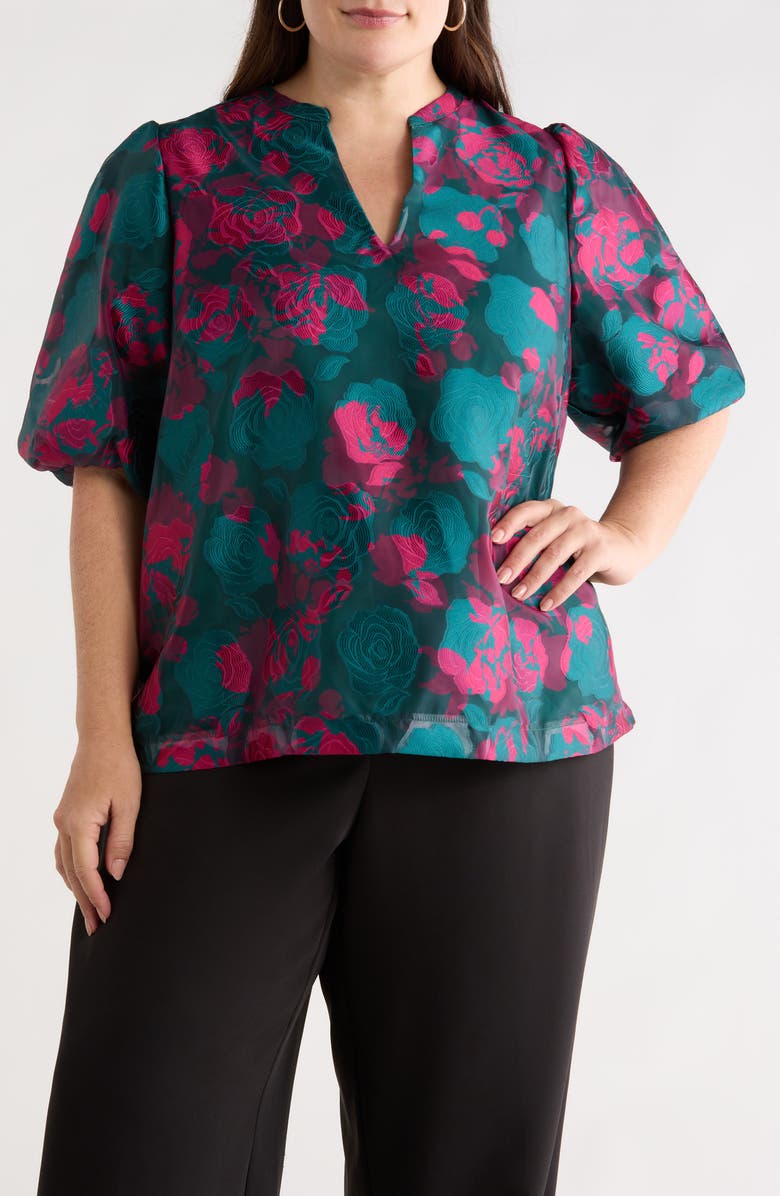 SUGARLIPS Kaelani Floral Jacquard Top, Main, color, Teal-Pink
