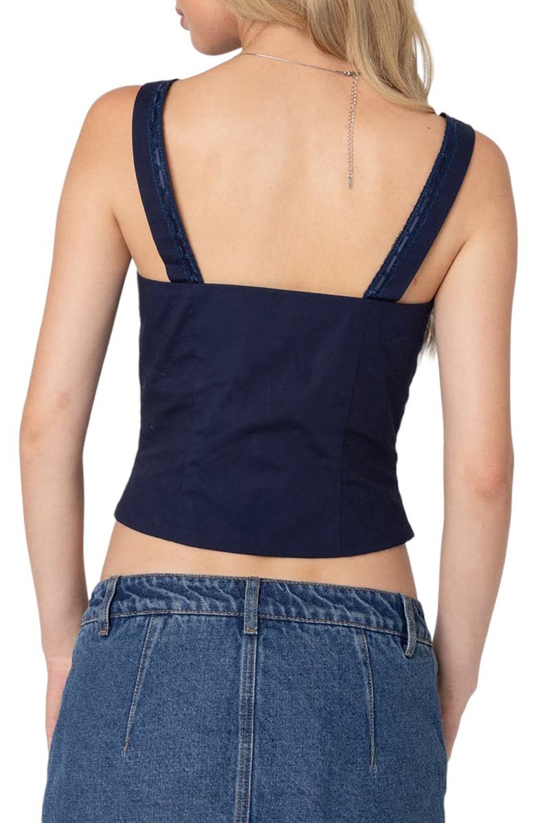 EDIKTED Cotton Stretch Poplin Corset Top, Alternate, color, Navy