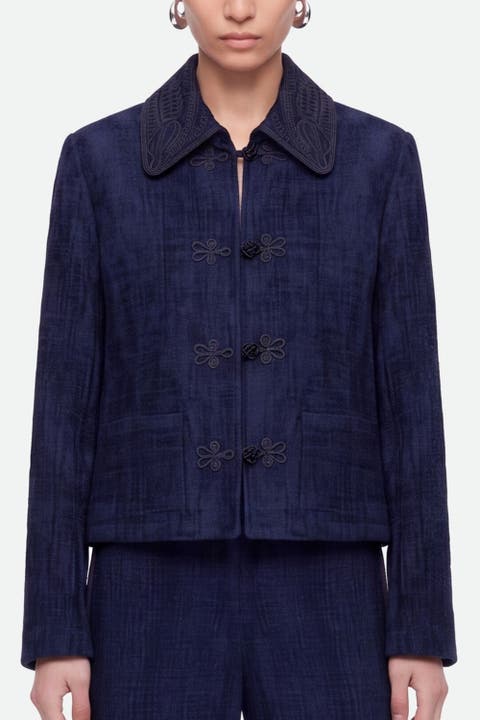 Embroidered Collar Chenille Jacket
