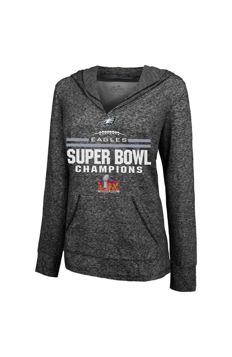 Majestic Threads Women's Majestic Threads  Charcoal Philadelphia Eagles Super Bowl LIX Champions Edge Rusher Slub Pullover Hoodie, Alternate, color, 