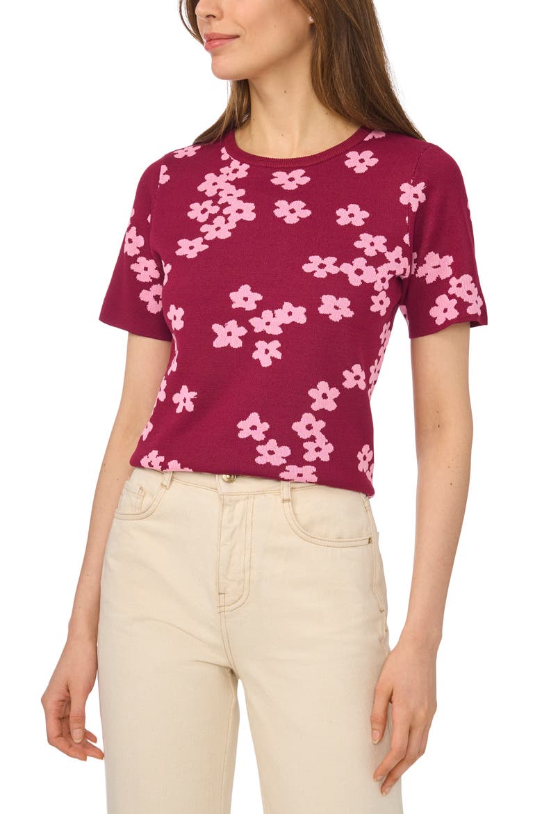 Flower Jacquard Sweater, Main, color, BURGUNDY WINE