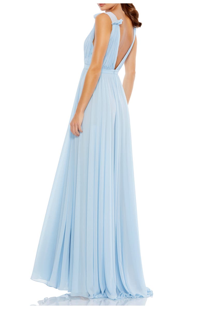 Mac Duggal Petite Sleeveless Pleated Chiffon V-Neck Gown, Alternate, color, Powder Blue