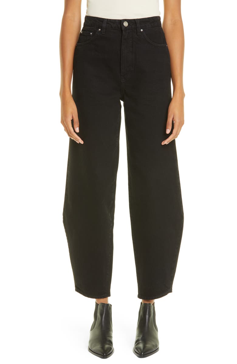 TOTEME High Waist Barrel Leg Raw Denim Jeans, Main, color,
