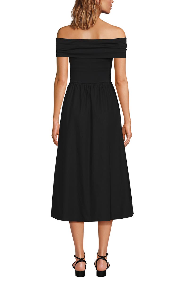 Lands' End Off the Shoulder Slender Mixed Media Dress, Alternate, color, Black