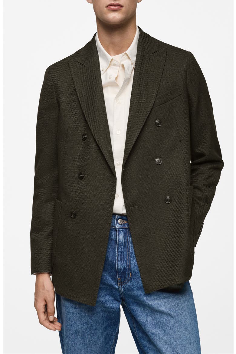 Slim Fit Herringbone Double Breasted Blazer, Main, color, GREEN