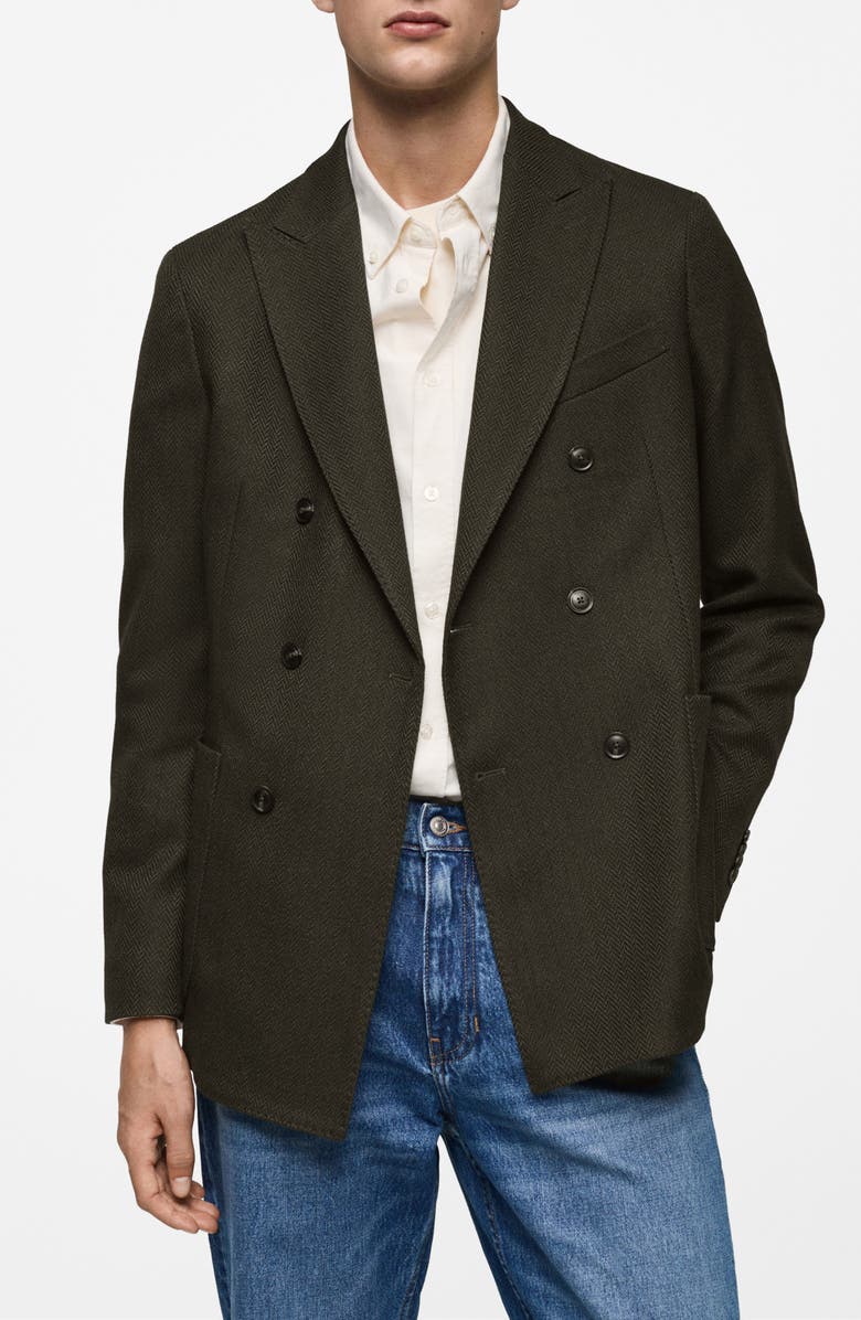 MANGO Slim Fit Herringbone Double Breasted Blazer, Main, color,