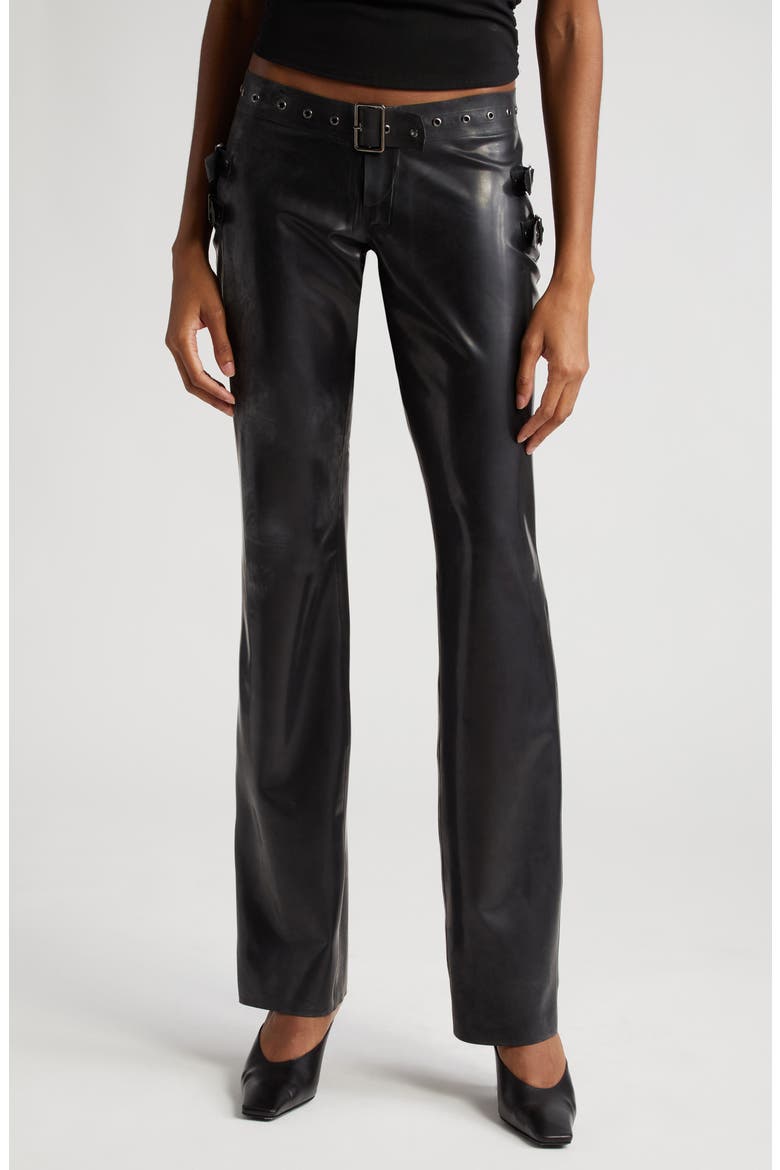 Toni Attached Belt Latex Pants, Main, color, BLACK