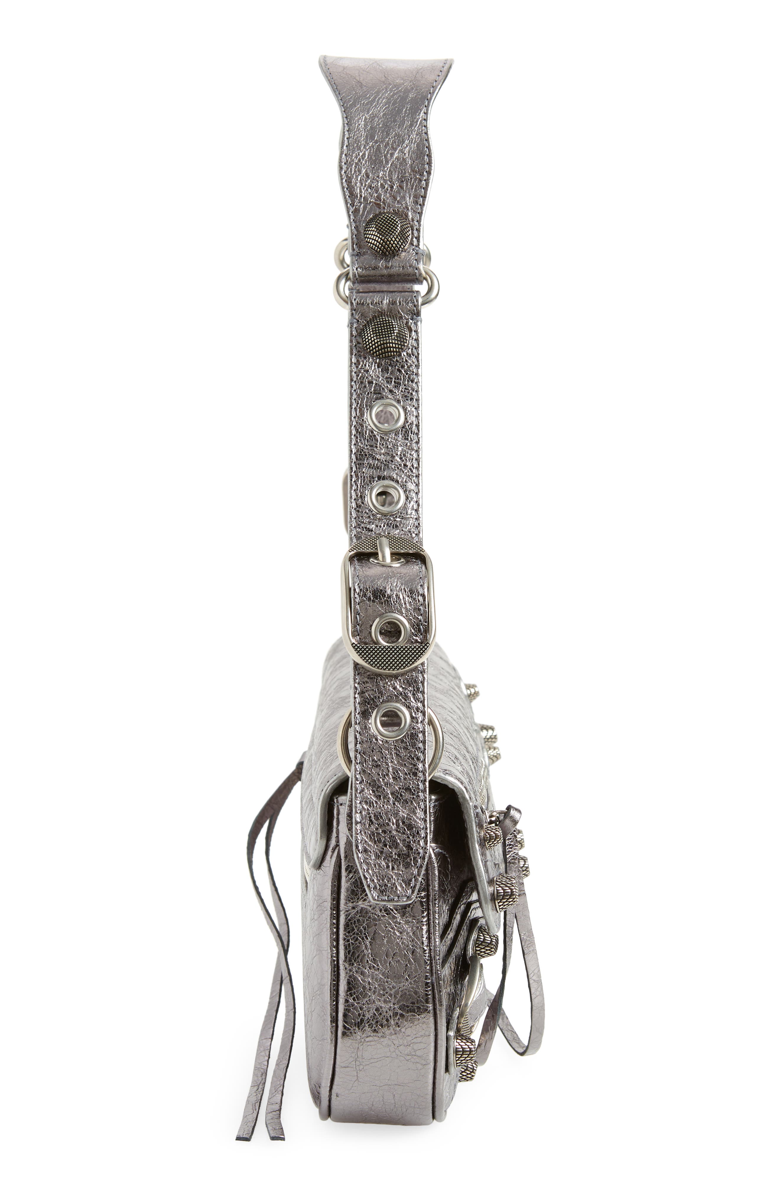 Small Le Cagole Metallic Leather Shoulder Bag, Alternate, color, SILVER