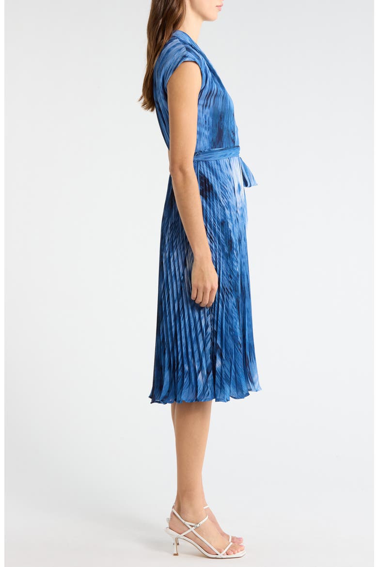 Printed Plissé Tie Waist Midi Dress, Alternate, color, BLUE MULTI