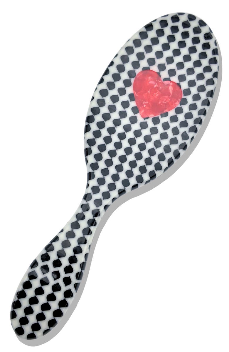 Solar Eclipse Hand Painted Polka Dot Heart Brush, Alternate, color, Black Multi