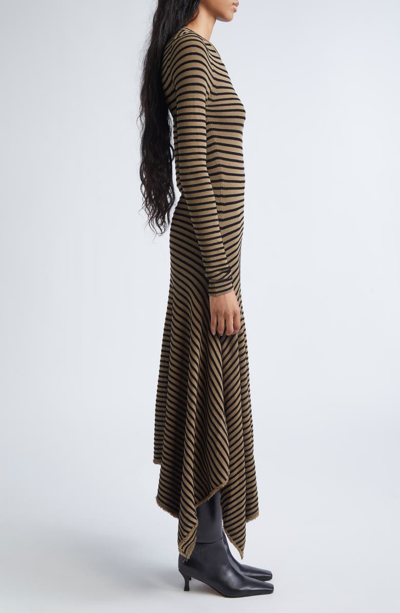 Proenza Schouler Didi Stripe Long Sleeve Dress, Alternate, color, Khaki/ Black