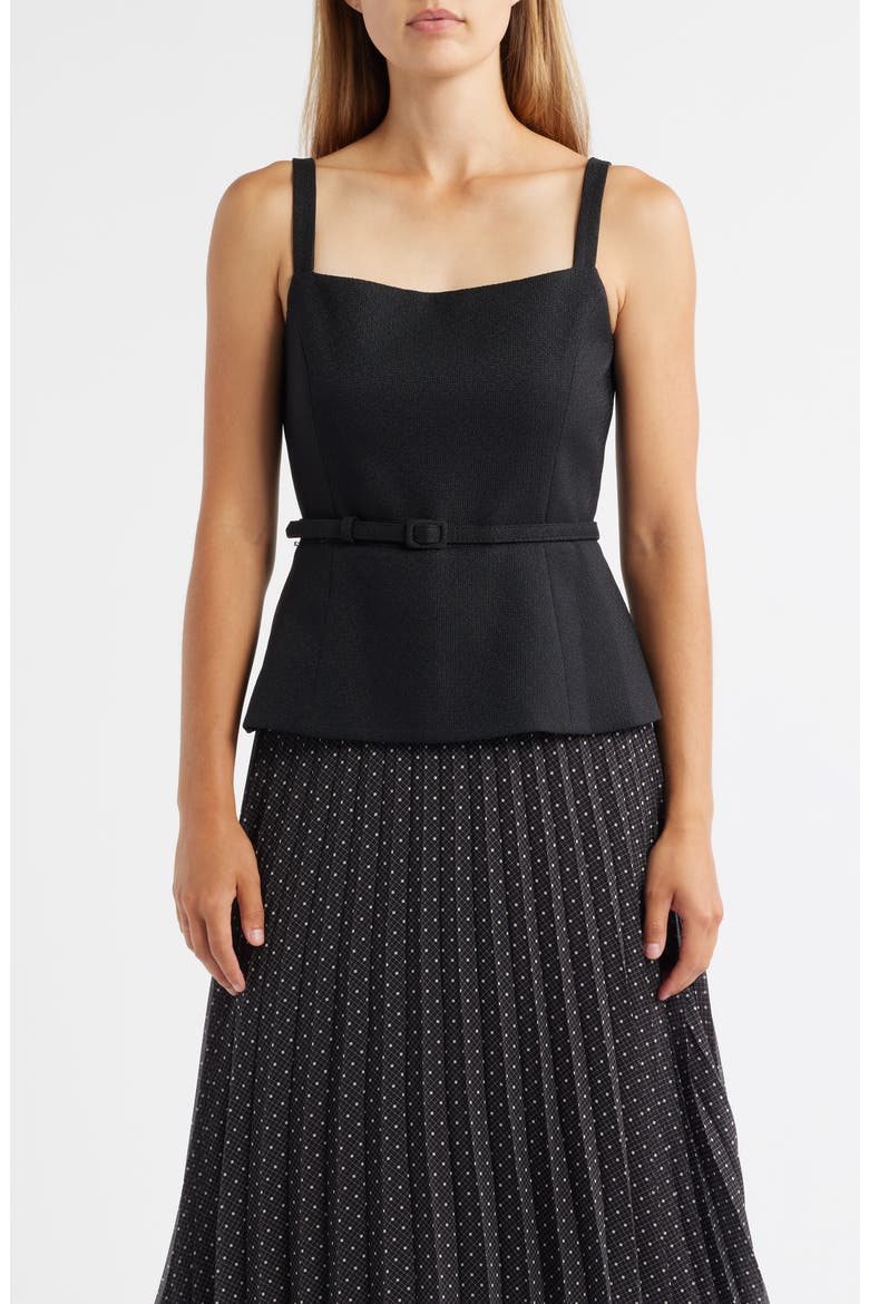 Sleeveless Mixed Media Midi Dress, Main, color, BLACK