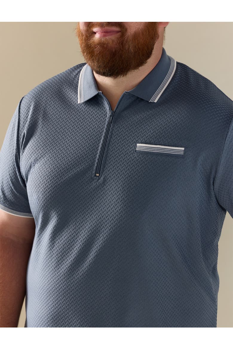 Big & Tall Striped Zip-Placket Polo Shirt, Alternate, color, SMOKE BLUE
