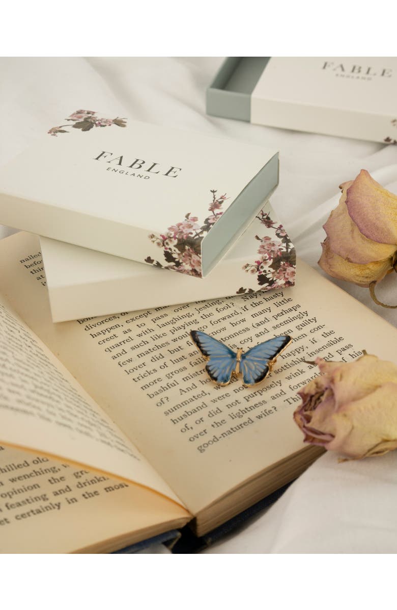 Fable England Enamel Blue Butterfly Brooch, Alternate, color, Multi & Gold