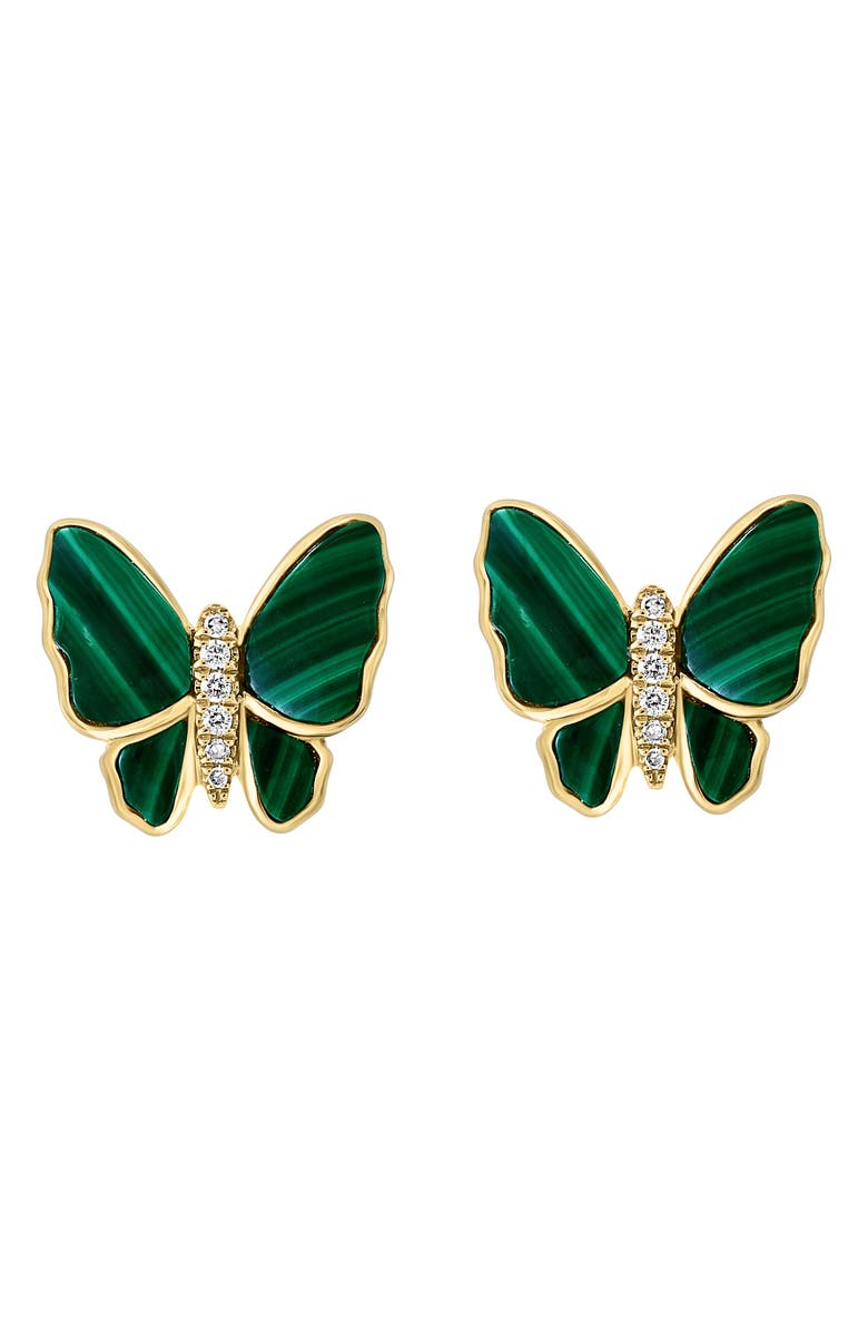 EFFY Malachite & Diamond Butterfly Stud Earrings - 0.06ct., Main, color,