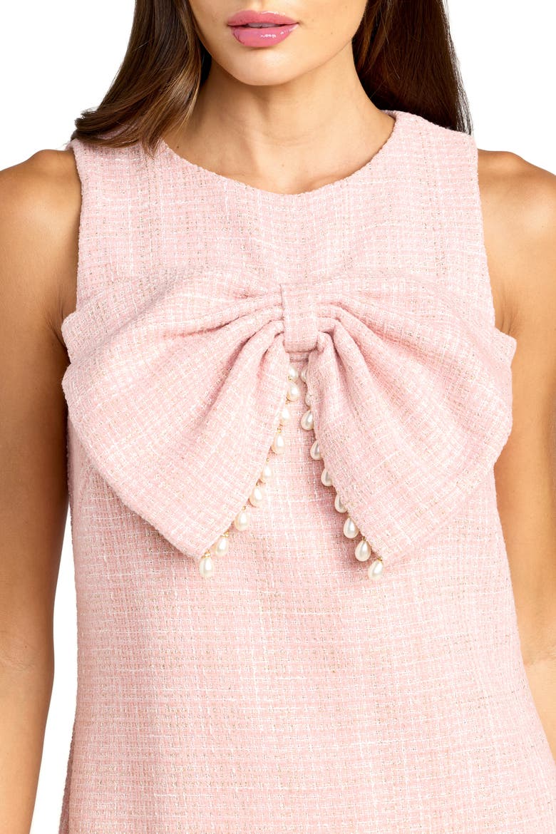 Bouclé Mini with Pearl Detail and Bow Accent Dress, Alternate, color, Blush