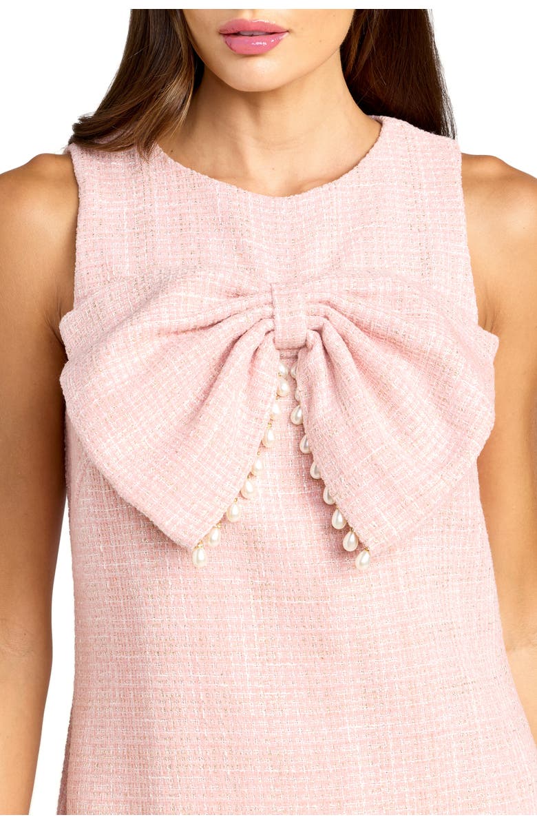Mac Duggal Bouclé Mini with Pearl Detail and Bow Accent Dress, Alternate, color, Blush