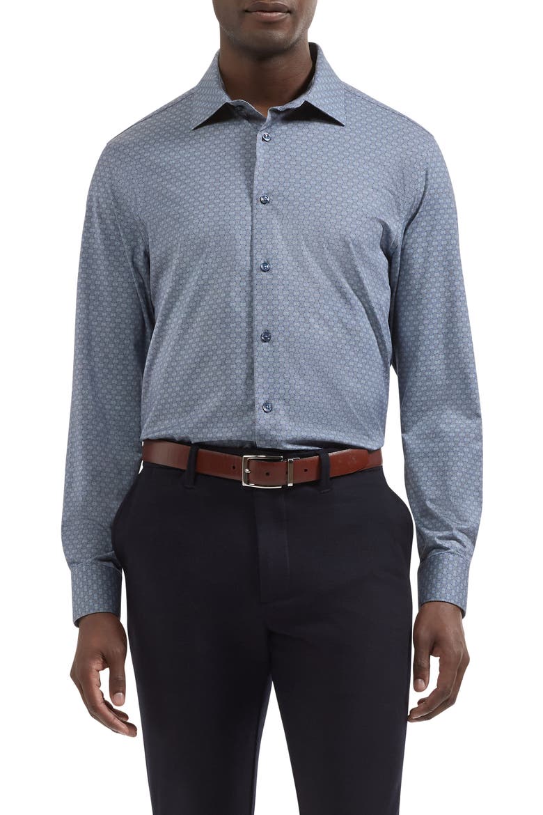 James OoohCotton® Patterned Button Up Shirt, Main, color, MARINE BLUE