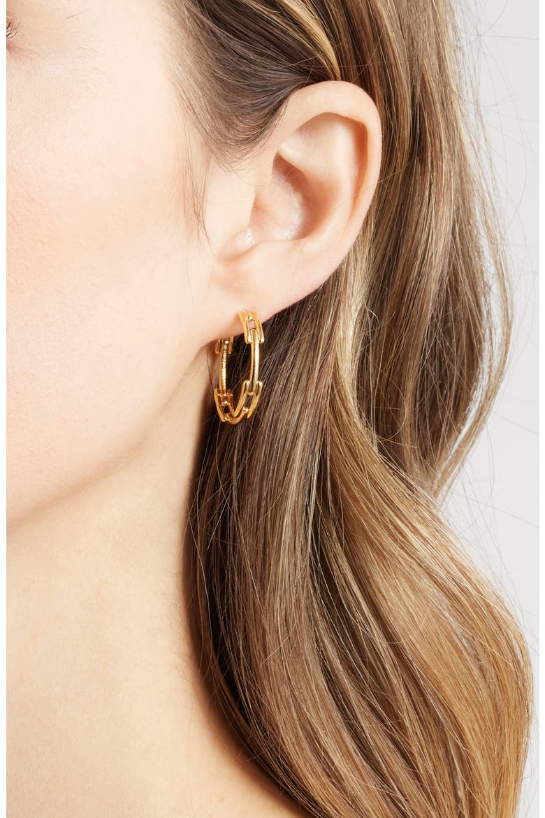 Medium Signature Link Hoop Earrings, Alternate, color, 18CT GOLD VERMEIL
