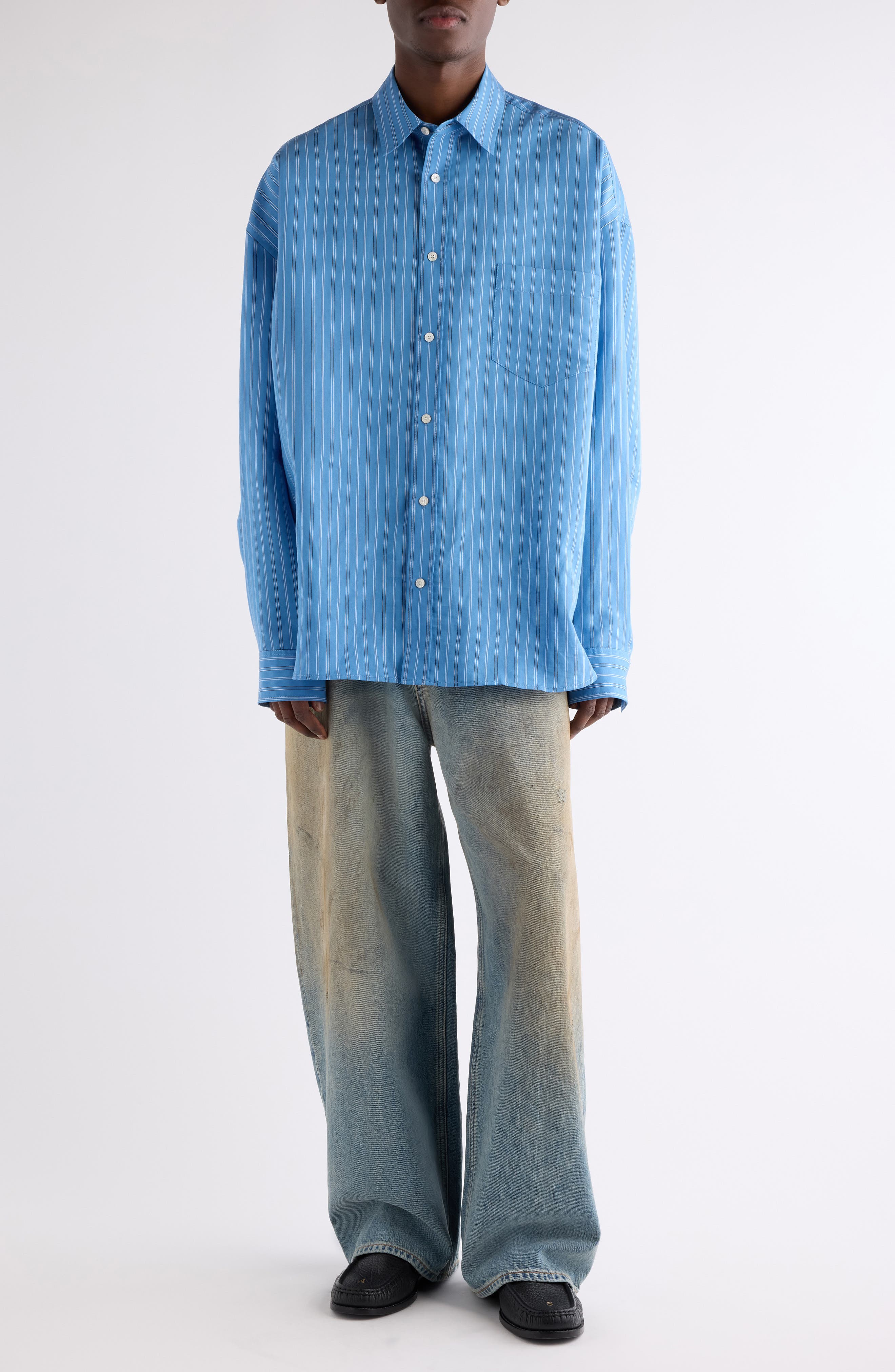 Roffia Stripe Overisze Button-Up Shirt - image 2