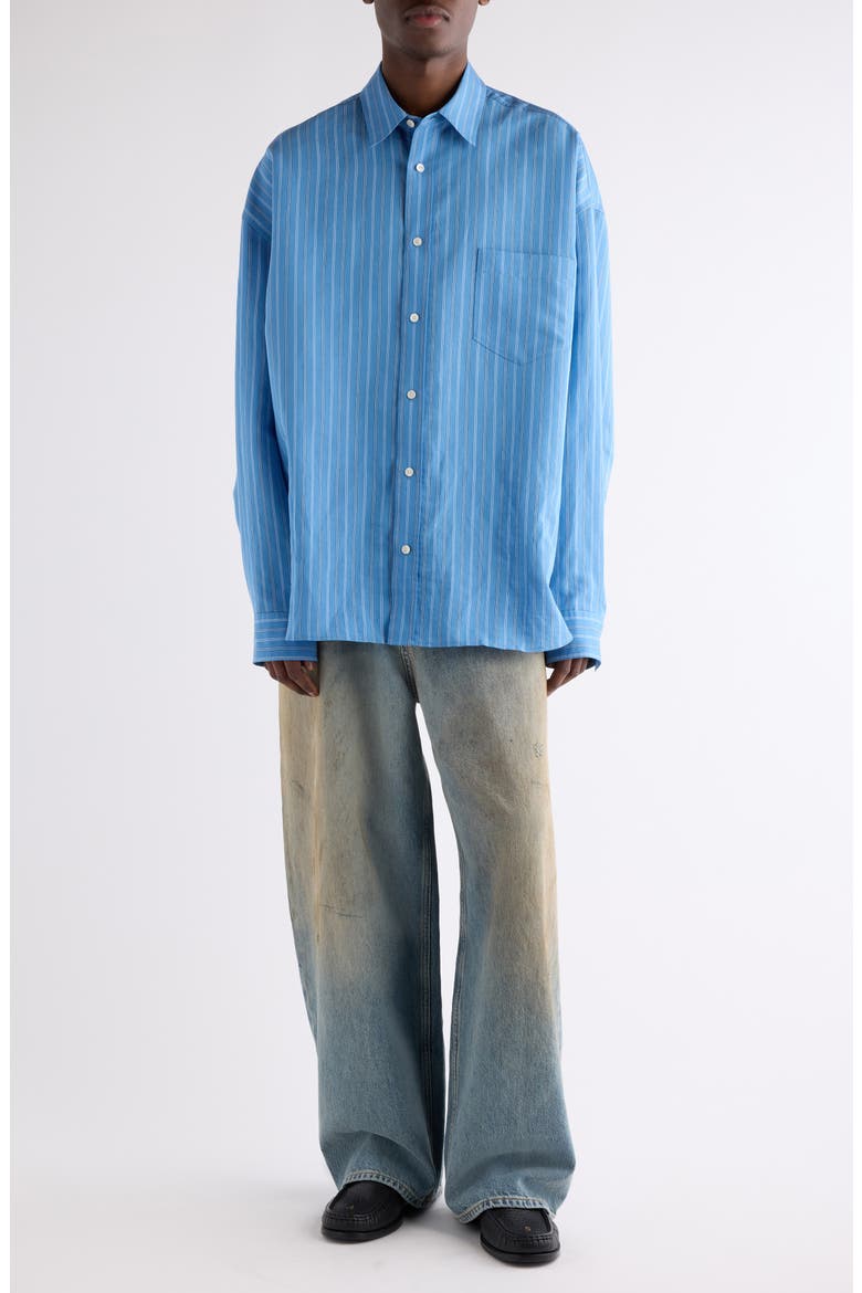 Roffia Stripe Overisze Button-Up Shirt, Alternate, color, BLUE MULTI