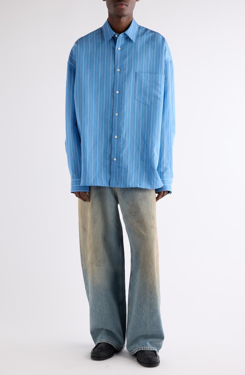 Acne Studios Roffia Stripe Overisze Button-Up Shirt, Alternate, color, Blue Multi