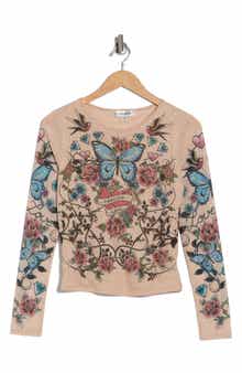 Madden Girl Tattoo Print Mesh Long Sleeve Top
