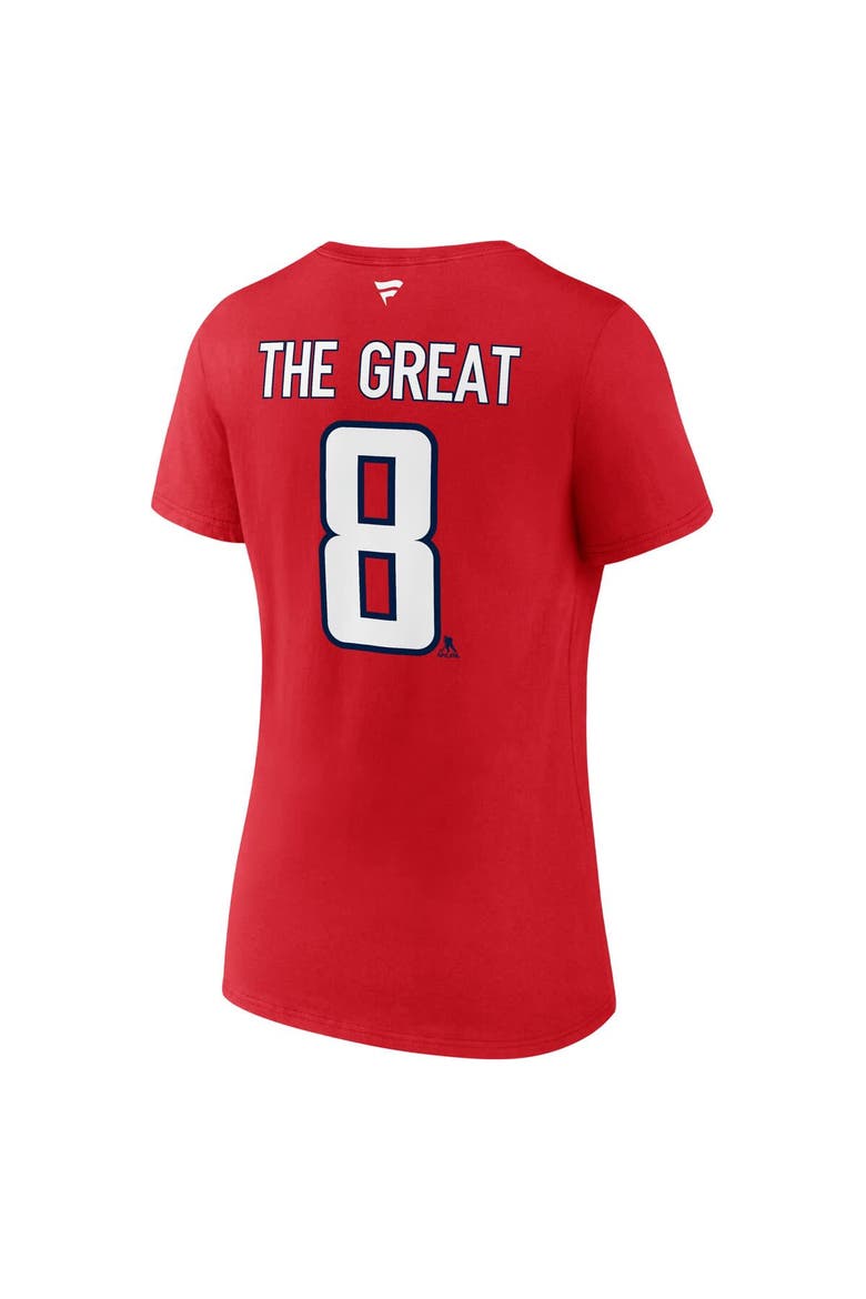 Women's Fanatics Alexander Ovechkin Athletic Red Washington Capitals NHL All-Time Leading Goal Scorer The Great 8 Name & Number V-Neck T-Shirt, Alternate, color, Athletic Red