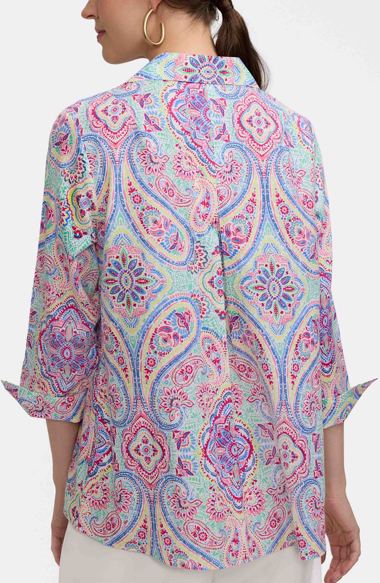 Foxcroft Agnes Paisley Linen Blend Pullover Shirt, Alternate, color, Green/ Multi