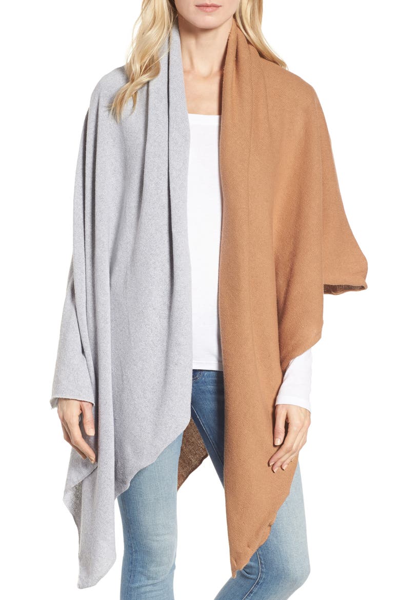 Donni Charm Chilly Colorblock Blanket Scarf, Main, color, CAMEL/ HEATHER GREY
