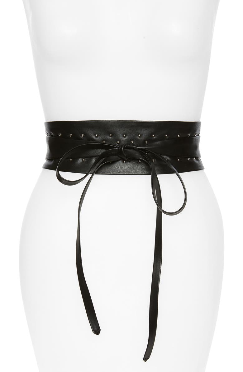 Halogen<sup>®</sup> Studded Faux Leather Obi Belt, Main, color, 