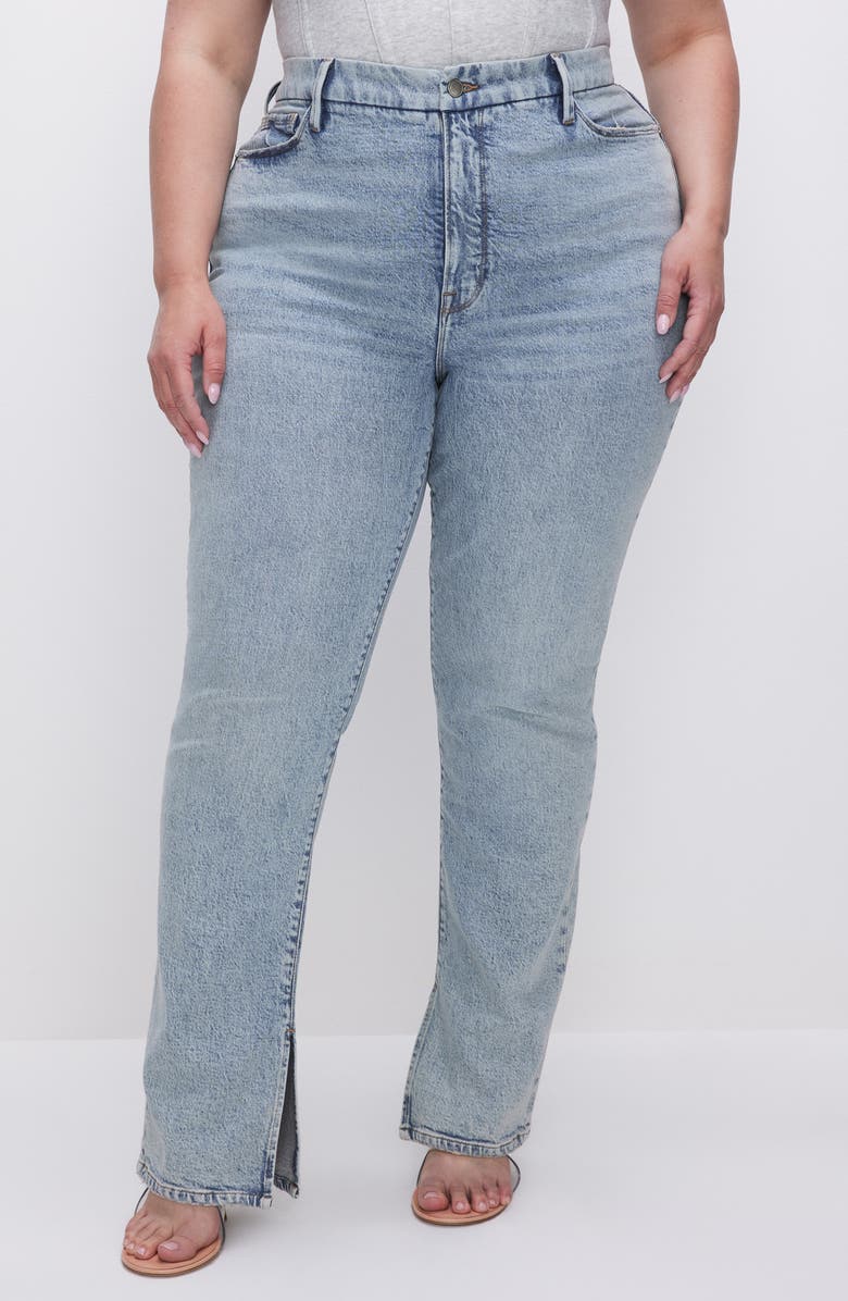 Good American Good Boy Split Hem High Waist Straight Leg Jeans, Alternate, color, Indigo541