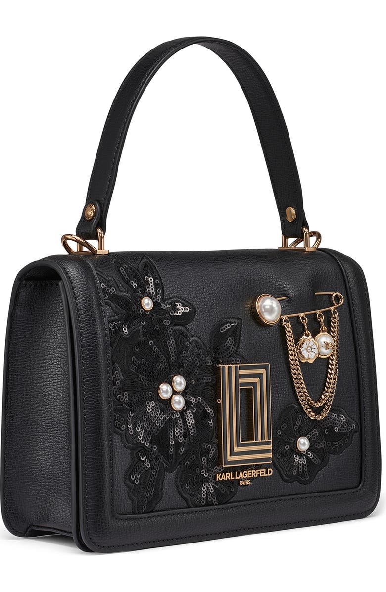 KARL LAGERFELD PARIS Simone Flap Crossbody Bag, Alternate, color, Black/ Gold